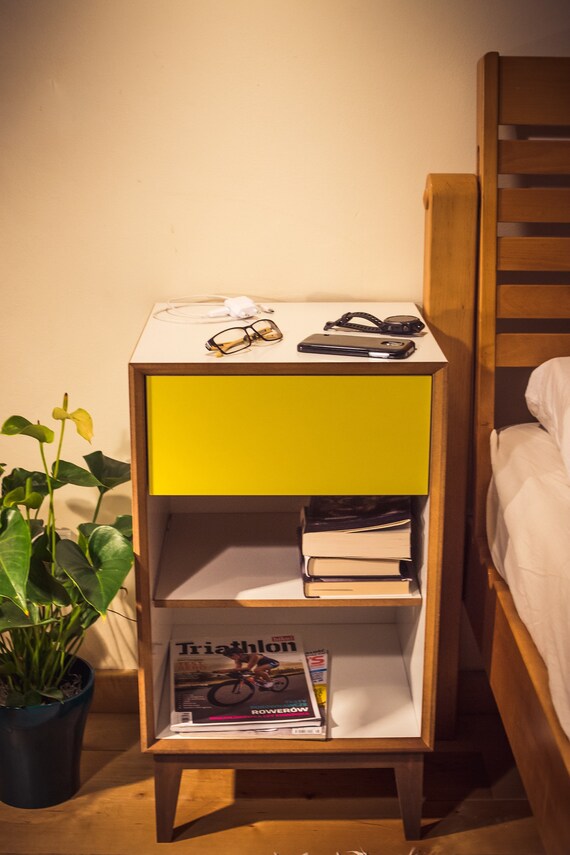 Pix Bedside Table 40 Cm With White Frame Nightstand With Etsy