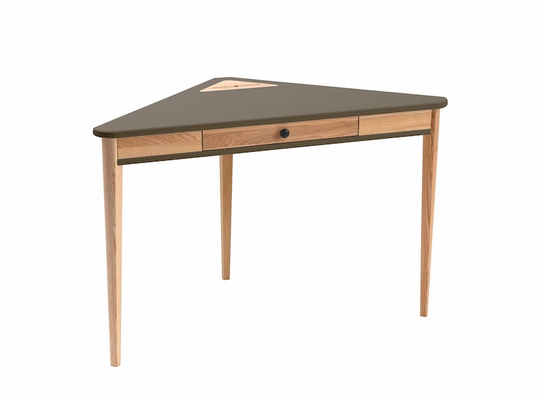 Triangle Corner Desk with Drawer: Compact Home Office Desk, various colors
