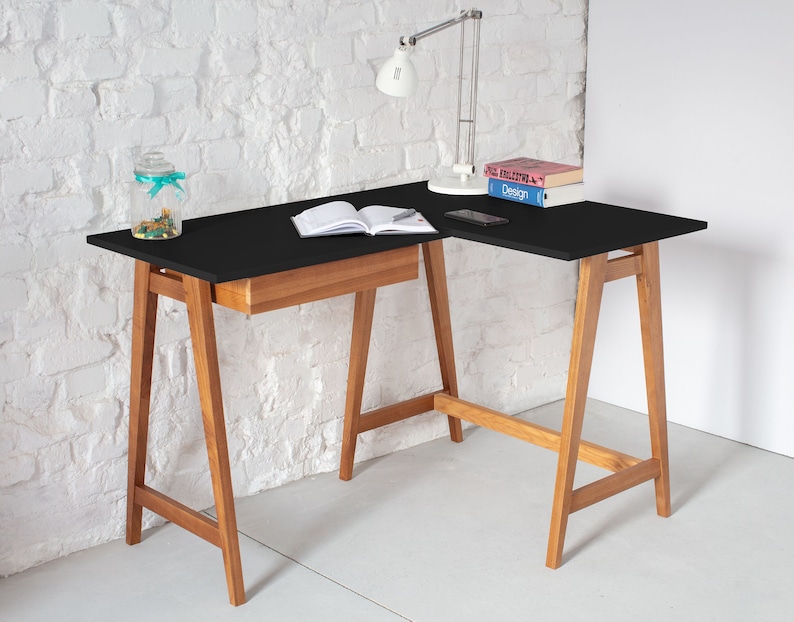 Bureau d'angle LUKA Noir Right side small Oak