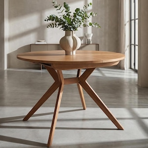 Table à Manger Ronde Extensible 110 cm ou 120 cm en frêne massif et placage frêne naturel - différentes finitions