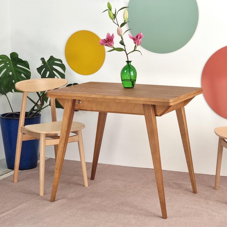 table a manger bois placage naturel, tavolo da pranzo in legno impiallacciato naturale,