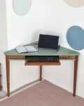 Corner desk with keyboard tray, various colors W114 x D85cm