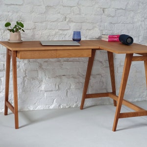 Luka wooden corner desk, with drawer or drawers in two various sizes and various wood stains to choose
