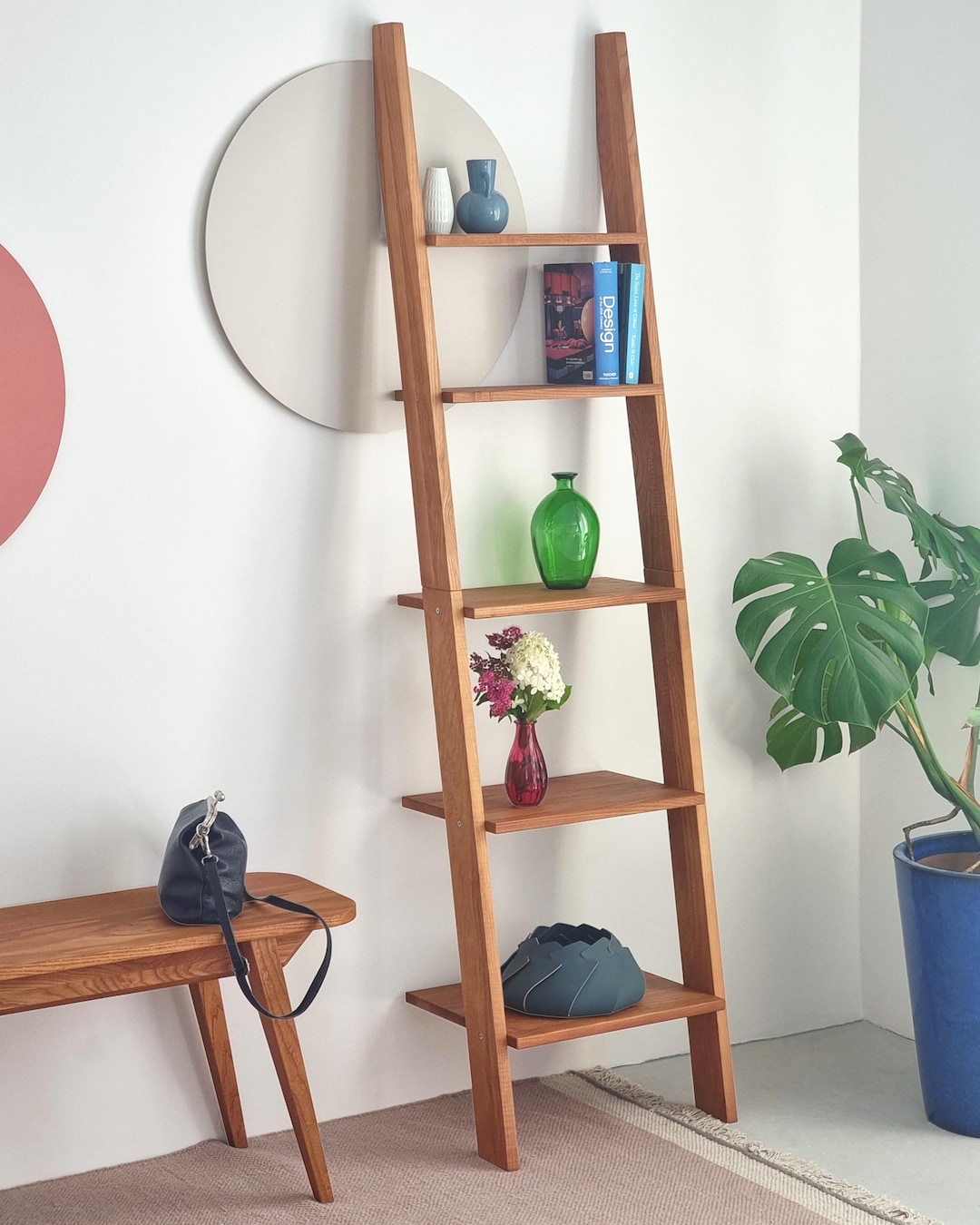 Leiter-Bücherregal ASHME aus Holz, 45 cm breit