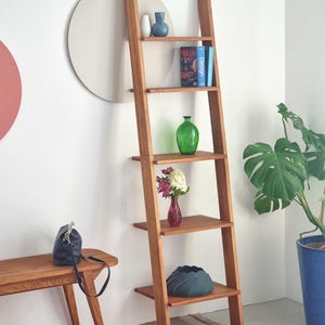Ladder-like wooden bookshelf 45 cm or 85cm  width various wood stains ASHME