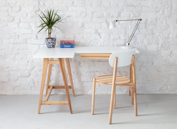 LUKA L shaped Corner Desk With One Drawer Ashwood Left Hand Etsy UK