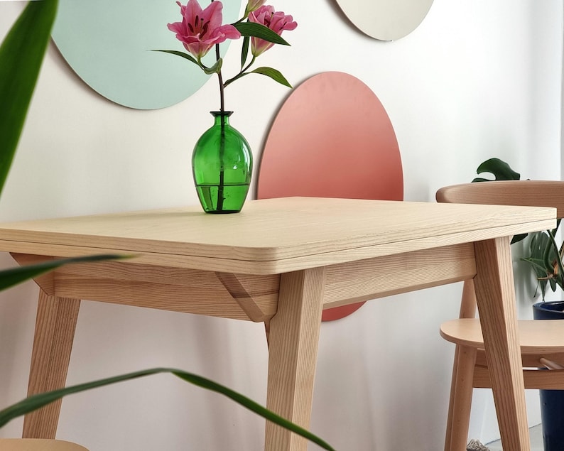Small extendable table wooden ENVELOPE solid ashwood and veneer - various wood stains image 13