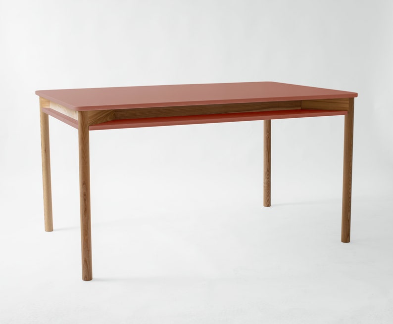 ZEEN Uitschuifbare tafel met plank poten van natuurlijk hout, opslag voor extra bladen antique pink