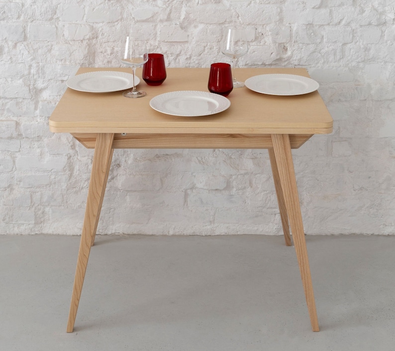 Envelop kleine uitschuifbare tafel eettafel licht hout afbeelding 1