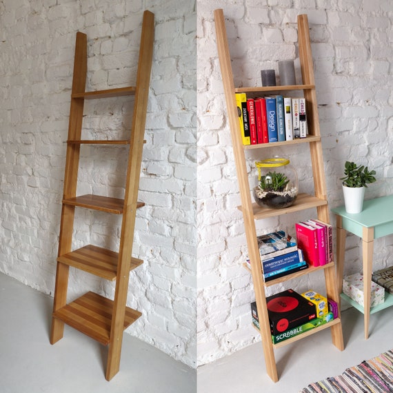 Oak ladder bookshelf deals