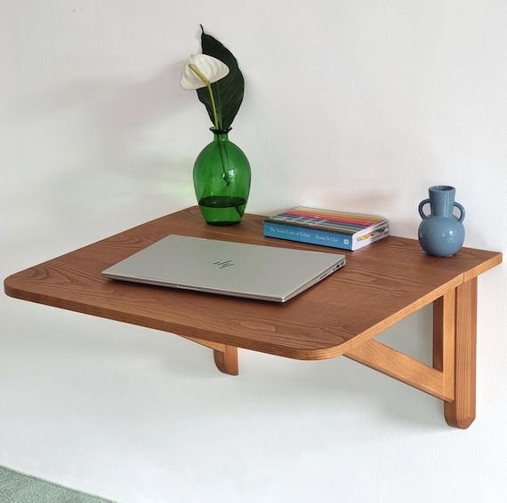 Folding Wall Table: Space-Saving Desk, Small Dining Table, natural ash veneer