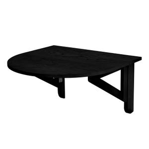 May include: A wall-mounted black wooden shelf featuring a semi-circular top surface with a visible wood grain texture. The shelf is supported by two triangular brackets attached to a vertical back panel, creating a sturdy, space-saving design.