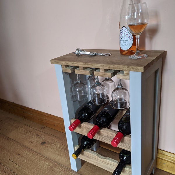 Painted, Oak wine rack with glass storage