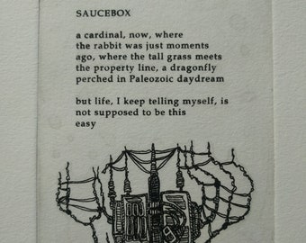 Solar etching: 'Saucebox', hand printed, original art and poetry by Sean Tierney