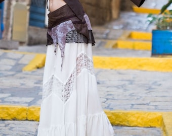 White Lace Maxi Skirt for Women | White Hippie and Boho Maxi Skirt | Oversized Loose Skirt | Boho Wedding Skirt | Evening Skirt
