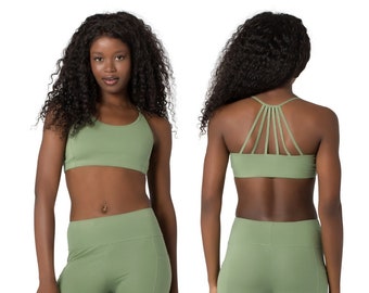 Cotton Crop Top, Yoga Bralette, Open Back, Strappy Green Top, Dance, Gym, Sports, Fitness, Tube Top