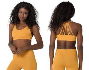 Yoga Top,Crop Top for Women,  Colorblock Top, Activewear Fashion, Open Back Top, Dance Top, Gym Clothes, Tube Top, Festival Wear, Yellow Top