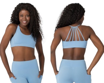 Dance Top, Top for Women, Sports Fitness Top, Activewear, Yoga Top, Open Back Top, Crop Top, Gym Clothes, Tube Top, Strappy Top, Blue Top