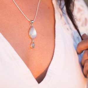 Moonstone Teardrop Necklace, Moonstone Pendant Necklace, Sterling Silver and Moonstone Necklace, Rainbow Moonstone Pendant Necklace