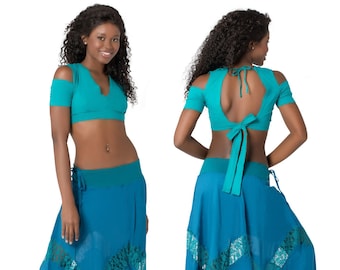 Boho Choli Crop Top Open Back: Hippie Yoga Clothing for Women
