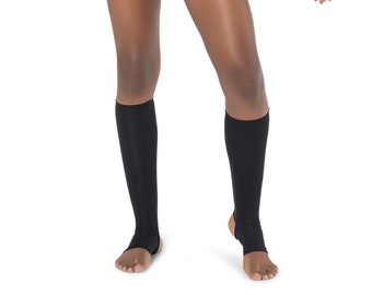 Calze nere da donna, maniche a polpaccio, calze di cotone, calze al ginocchio, calze da ballo, abbigliamento sportivo, abbigliamento yoga, abbigliamento tribale da donna, calze con tallone aperto