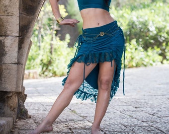 Rok voor dames, asymmetrische rok, buikdansrok, godin boho-rok, tribal fusion-mode, festivalkleding, unieke kanten rok, godin boho-rok