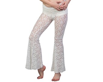 Sexy Lace Party Pants | Belly Dance Bell bottom Pants | Festival Pants for Women |Sexy Boho Festival Bell Bottoms Lace Pants | Lace Leggings