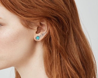 Turkosa örhängen, Öronkrypare, Turkosa örhängen, Bohokläder, Boho smycken, Silverörhängen, Tribalörhängen, Festivalkläder