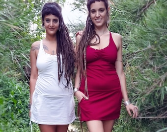 Minikleid für Frauen, Festivalkleid, Boho-Kleidung, Pixie-Kleid, Festival-Kleidung, Hippie-Mode, Kleid mit offenem Rücken, Sexy Tunika, figurbetontes Kleid