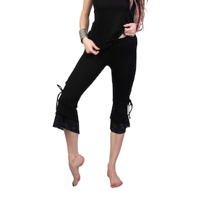 American Tribal Style Bellydance Lace Bottoms for Women | ATS Black Lace Up Leggings for Tribal Fusion Dance etc. | Hippie Laced Leggings
