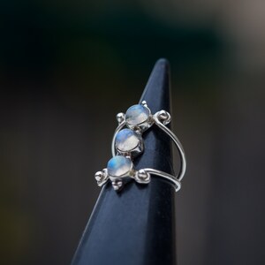 Moonstone Ring, Silver Ring for Women, Triple Moonstone Ring, Boho Jewelry, Sterling Silver Moonstone Ring, Hippie Jewelry, Gemstone Ring.