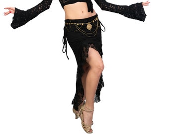 Asymmetrische zwarte hippierok dames | Godin boho-rok voor op het strand, tribal fusion buikdans, festivals, latin dansrok