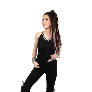 Black Top, Top for Women, Gift for Her, Boho Chic Top, Strappy Tank Top, Yoga Top, Dance Top, Casual Wear, Festival Fashion, Sexy Top