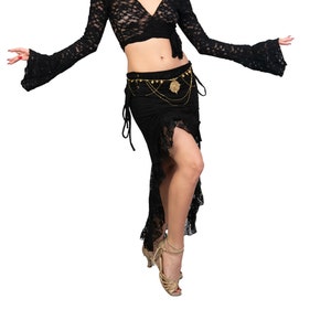 Boho Skirt for Women, Black Hippie Skirt, Dance Fashion, Asymmetrical Skirt, Goddess Skirt, Belly Dance Skirt, Festival Wear, Latin Skirt