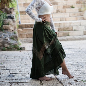 Maxi Skirt for Women, Lace Skirt, Hippie Wear, Belly Dance Skirt, Boho Maxi Skirt, Oversized Loose Skirt, Tribal Fusion, Green Skirt.
