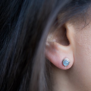Moonstone Stud Earrings, Sterling Silver Gemstone Studs, Boho Jewelry, Everyday Studs for women, Button Earrings, Rainbow Moonstone Earrings