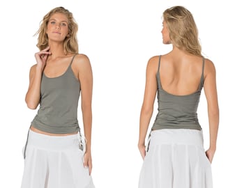 Tank Top for Women, Grey Top, Yoga Wear, Spaghetti Tank Top, Boho Clothes, Dance Top, Low Back Top, Festival Wear, Yoga Shirt, Slow Fashion.