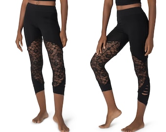 Black Leggings for Women, Lace Tights, Yoga Leggings, Dance Pants, Bellydance Pants, Festivals Pants, Tribal Fusion Fashion, Boho Tights.
