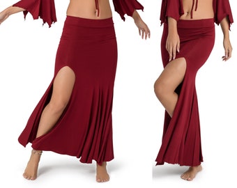 Boho Maxi Skirt, Long Skirt for Women, Red Skirt, Slit Skirt, Bellydance skirt, Maxi Skirt with Slit, Flowing Skirt, Festival Skirt.