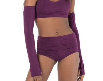 Manches de sport pour femmes, chauffe-bras, accessoires de danse, mode streetwear, gants en coton sans doigts, manches violettes, chauffe-bras violets