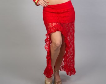 Red Skirt, Skirt for Women, Lace Skirt, Mini Maxi Skirt, Asymmetrical Skirt, Gypsystyle Fashion, Dance Skirt, Festival Clothing, Pixie Skirt