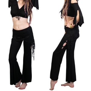 Rock über Hose, Schwarzer Rock über Leggings, Festival Outfit, Tribal Fusion Tanzkleidung, Bauchtanz Hose, Boho Mode, Spitzenrock an Hose