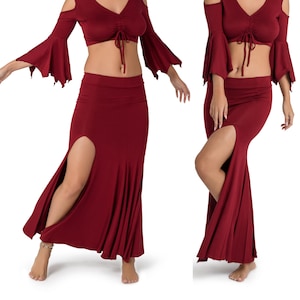 Boho Maxi Skirt, Long Skirt for Women, Red Skirt, Slit Skirt, Bellydance skirt, Maxi Skirt with Slit, Flowing Skirt, Festival Skirt.