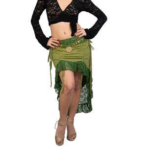 Skirt for Women, Boho Fashion, Asymmetrical Skirt, Tribal Fusion, Belly Dance wear, Festival Fashion, Latin Dance Skirt, Sexy Green Skirt.