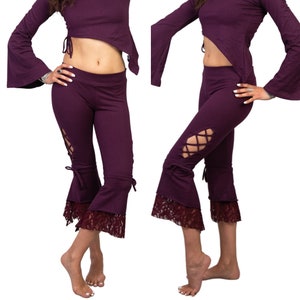 ATS Schnür-Leggings für Tribal Fusion Dance etc. | Frauen Tribal Style Bauchtanz Spitzen Unterteil | Hippie geschnürt Leggings