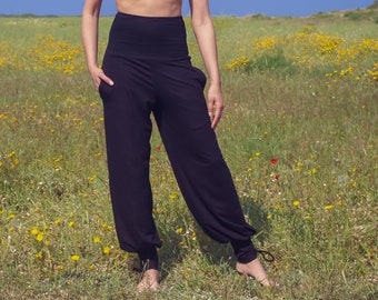 Black Yoga Pants, Boho Pants, Harem Pants, Loose Fit, Wide Trousers, Comfy Pants, Pants with Pockets, Women's Leggings, Balloon Pants.