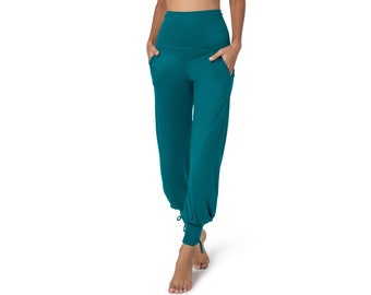 Yoga Pants for Women, Harem Pants, Boho Fashion, Loose Fit, Wide Trousers, Comfy Pants, Travel Pants, Pants with Pockets, Turquoise Pants.