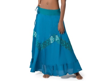 Maxi Skirt, Dance Clothes, Boho Skirt for Women, Belly Dance Skirt, Lace Skirt, Blue Skirt, Long Skirt, Festival Fashion, Hippie Wear