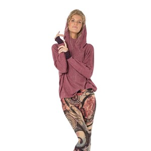 Pullover Sweatshirt, Hoodie for Women, Long Shirt, Boho Wear, Spring Fashion, Yoga Top, Festival Shirt, Cowl Neck Hoodie, Bordeaux Shirt.