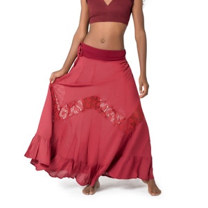 Maxi Skirt, Dance Fashion, Lace Skirt, Long Skirt, Dark Red Skirt, Belly Dance Skirt, Festival Skirt, Boho Hippie Clothes, Flow Fashion